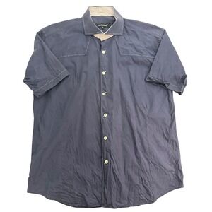 Bogosse Men's‎ Short Sleeve Button Up Shirt Patterned Trim Size 6 Blue Casual